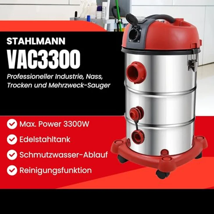 STAHLMANN VAC3300 Industriestaubsauger Nasssauger Trockensauger 30L Tank, 3300W, Blasfunktion – Bild 2