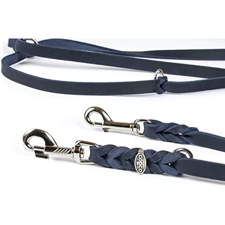 CopcoPet Fettlederleine für Hunde - 3-Fach verstellbare Hundeleine aus weichem Leder - 100% Handmade in Germany - Blau – Bild 3