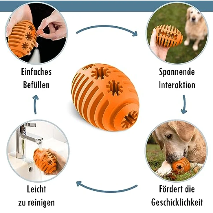 Homes&Bones Doggy Egg Hundespielzeug befüllbar aus Naturkautschuk zur Hundebeschäftigung als Futterball, Wurfspielzeug & Intelligenzspielzeug für mittlere bis große Hunde orange – Bild 4