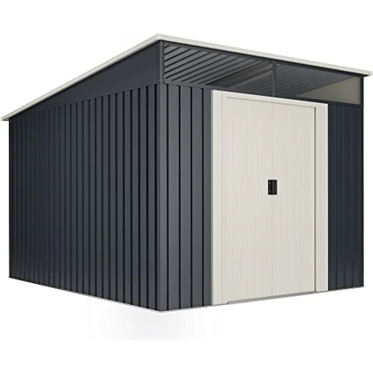 Okoru Global S.L.U. Wasabi Metall Gerätehaus 6,6 m² in Anthrazitgrau und Sandbeige, Doppelschiebetür, Flachdach mit Fenster, korrosionsbeständig – Bild 1