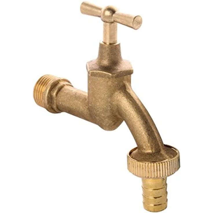 Sanitop-Wingenroth Auslaufventil 3/4 | Handlicher Knebel-Griff | Mit Schlauchverschraubung | Kaltwasserhahn mit 3/4 Zoll Wandanschluss | Außenwasserhahn | Messing-matt | 06211 4