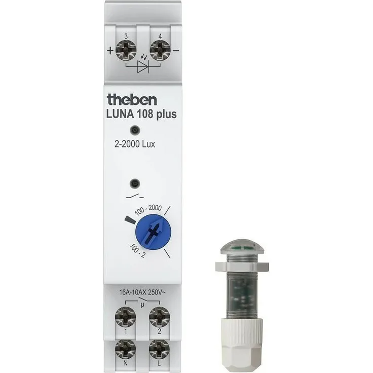 Theben LUNA 108 plus EL, Dämmerungsschalter mit separatem Lichtsensor, 2 bis 2000 Lux, IP65, für bis zu 2600 W Glühlampenlast und 350 W LED-Leuchten