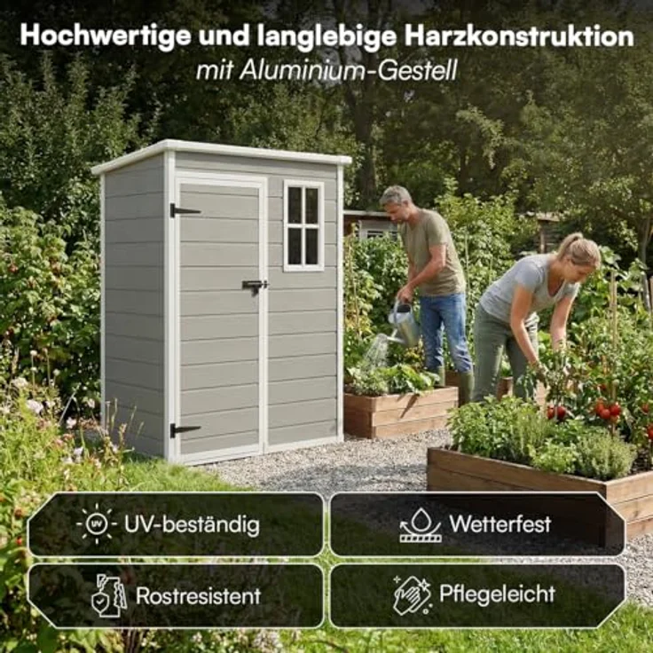 STEELSØN Gerätehaus Novara aus Aluminium, Geräteschuppen wasserdicht, wetterbeständing, Gartenhaus mit Pultdach, Außenmaß 151x92x192,5 cm grau – Bild 5