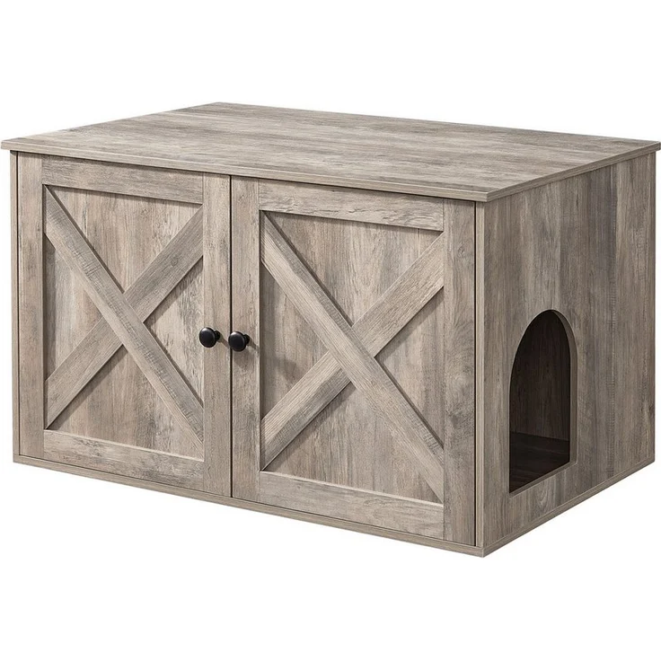 FEANDREA Katzentoilette, 80 x 53 x 49,2 cm, mit herausnehmbarer Trennwand, Vintagebraun-Braun - Preisvergleich – Bild 1