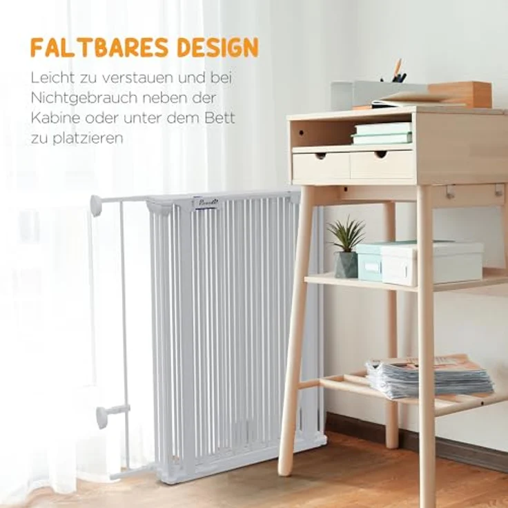 PawHut Welpenauslauf klappbar, 90 cm Hoch, Absperrgitter Hunde, Absperrgitter mit 6 Platten, Freilaufgehege, Freistehendes Kaminschutzgitter, Freigehege für mittelgroße Hunde, Stahl, Weiß – Bild 5