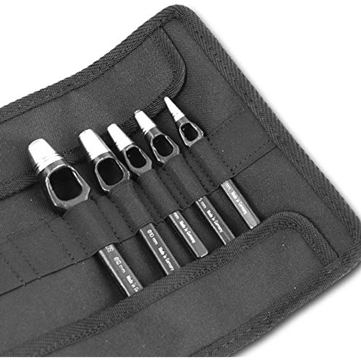 S&R Locheisen-Satz aus CrV-Stahl: Präzisions-Henkellocheisen für Leder, Gummi, Textilien – 2-12 mm Stanzdurchmesser, inkl. sicherer Kunststoffrolltasche – Bild 3