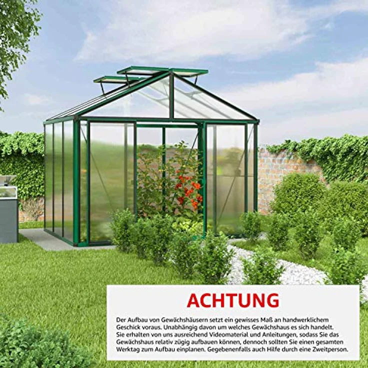 GFP Gewächshaus Asteria 21 Premium 311x235 cm mit integriertem Fundament 16 mm Doppelstegplatten, Farbe Moosgrün - Made in Austria – Bild 2