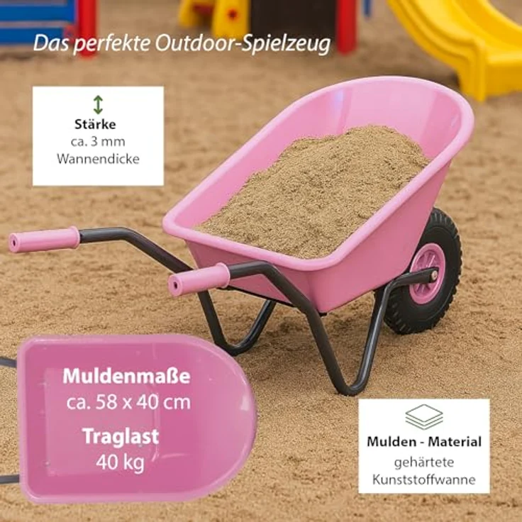 TRUTZHOLM Kinderschubkarre Uni, 40 kg Traglast, 3,6 kg leicht, Stahl-Kunststoff, rosa, mit Vollgummirad für Garten und Sandkasten – Bild 5