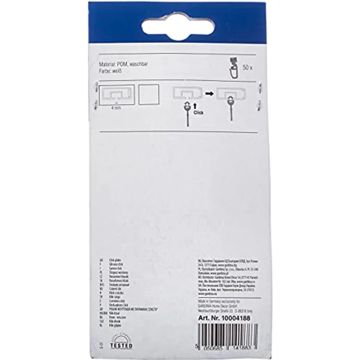 GARDINIA Klickgleiter mit Gardinenhaken (Faltenlegehaken), Für Vorhangschienen GE und P2Ü, Kunststoff, Weiß, 50 Stück – Bild 2