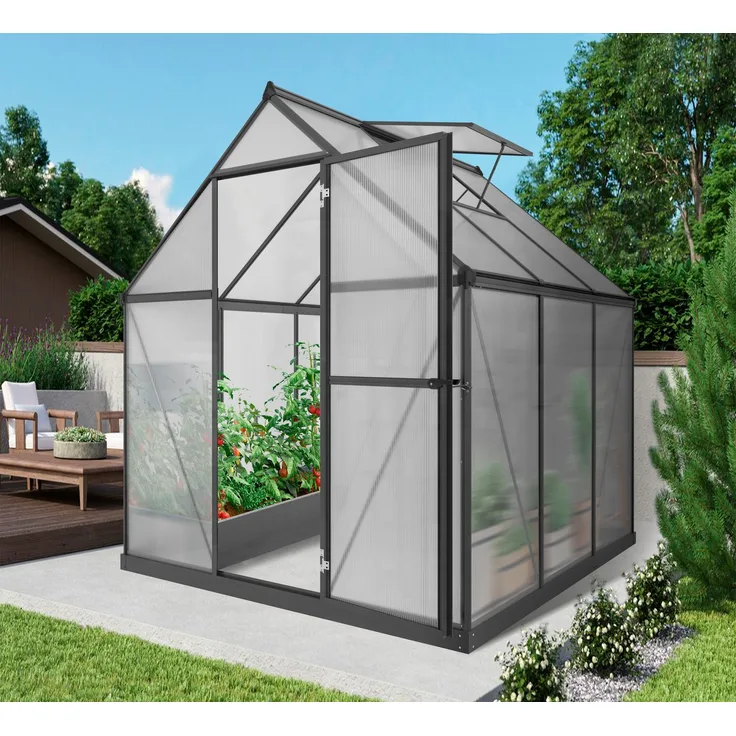 KONIFERA Gewächshaus, 182 x 185 x 208 cm, 4 mm Wandstärke, schwarz, inklusive Fundamentrahmen