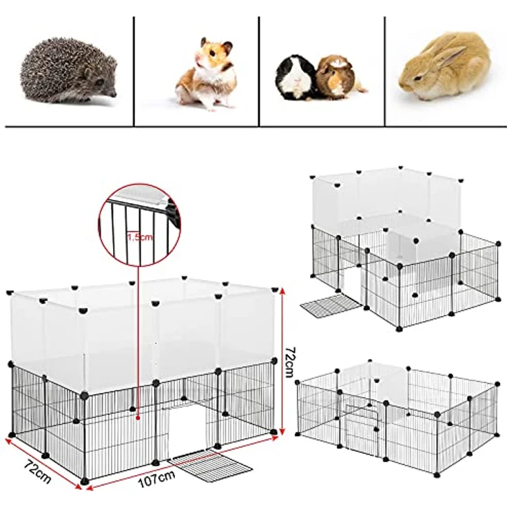 EUGAD Freigehege für Kaninchen, Meerschweinchen Gehege, Welpenauslauf Kleintiergehege inkl. Tür, Freilaufgehege für Hasen, Verformbar und Erhöhbar, Doppelstöckig BHT 107x72x72cm, Weiß 35x35cm/Platte – Bild 4