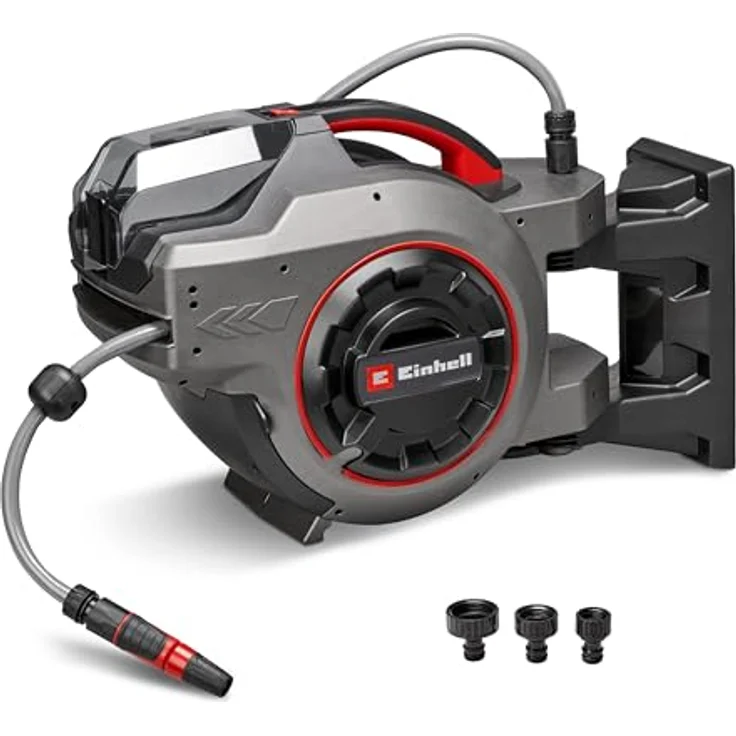 Einhell Schlauchtrommel GE-HR 18/30-1 Li-Solo, 30 m automatischer Gartenschlauch, ohne Akku und Ladegerät, UV-beständig, mit Wandhalterung – Bild 1