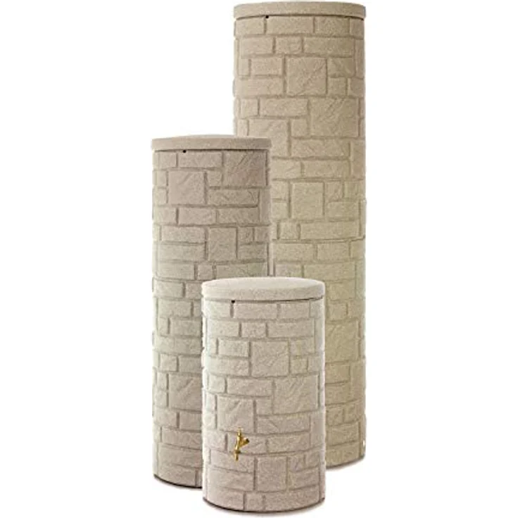 Prosperplast Regentonne Arcado 360 Liter Sandstein, UV- und witterungsbeständig, kindersicherer Deckel – Bild 5