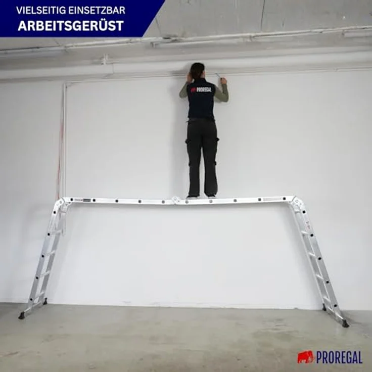 PROREGAL Sprossen-Mehrzweckleiter MULTISTEP, 4-teilig Aluminium, bis zu 5,7m Höhe, Traglast 150kg, Flexibel als Stehleiter oder Anlegeleiter nutzbar – Bild 3