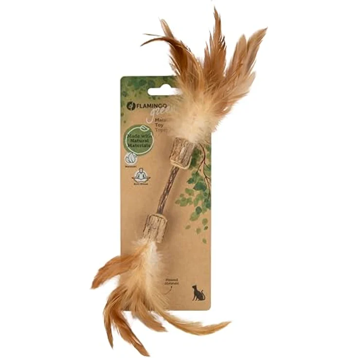 Flamingo Tier-Beschäftigungsspielzeug Katzenspielzeug Topsy Hantel Holz Matatabi Natur – Bild 3