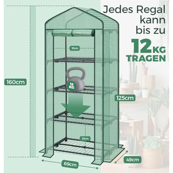 Foliengewächshaus mit 4 Ablagen - Frühbeet, Tomatenhaus, Treibhaus - grün mit braun – Bild 7