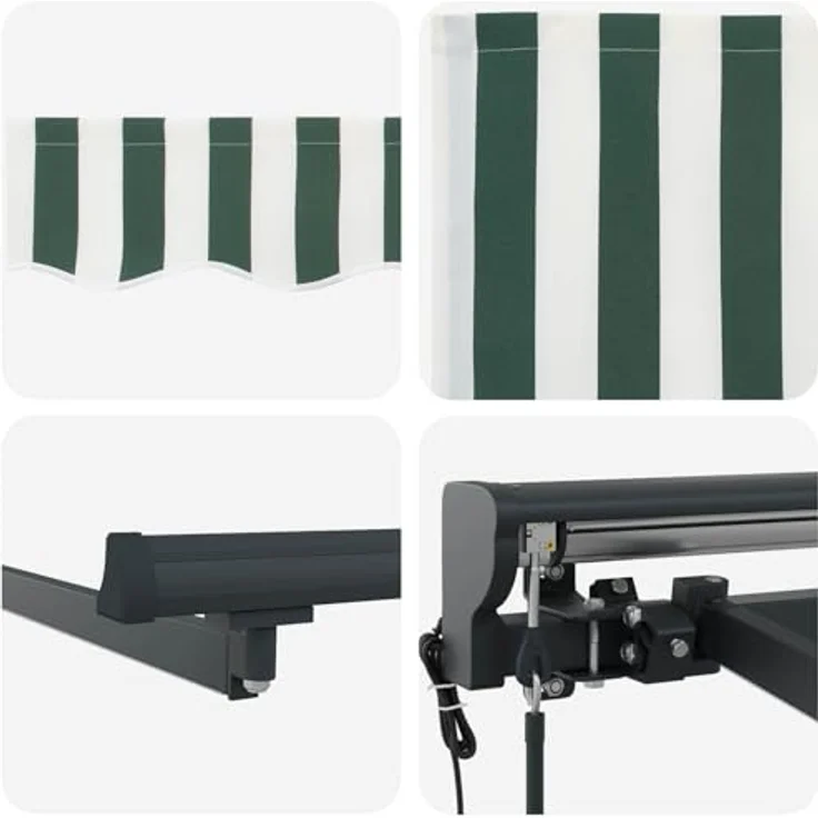 vidaXL Elektrische ausziehbare Markise, wetterfester Polyesterstoff, 3 x 2,5 m, Grün, Weiß, Anthrazit – Bild 6