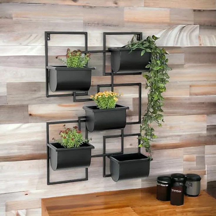DanDiBo Kräuterregal Küche Wand Metall Schwarz 96525 Wandregal Blumenregal Pflanzenhalter Wandblumenhalter Modern – Bild 5