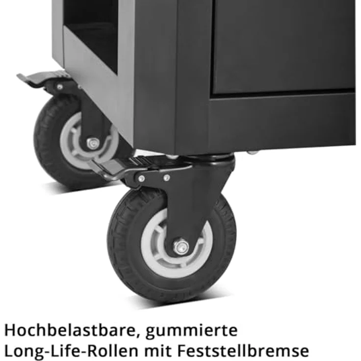Stahlwerk Falcon, Werkzeugwagen + Montagewagen mit 7 abschließbaren Schubladen, integrierter Lochwand und pulverbeschichteter Stahloberfläche, 990 mm hoch, blau – Bild 6