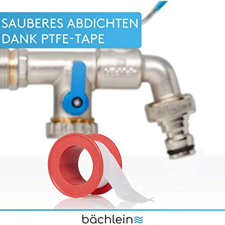 Bächlein Universal Doppel Auslaufhahn für den Garten [blau] inkl. 2 Schlauchanschlüssen - edler Doppelwasserhahn mit 1/2 und 3/4 Zoll Anschluss, Doppel Kugel-Auslaufventil – Bild 5