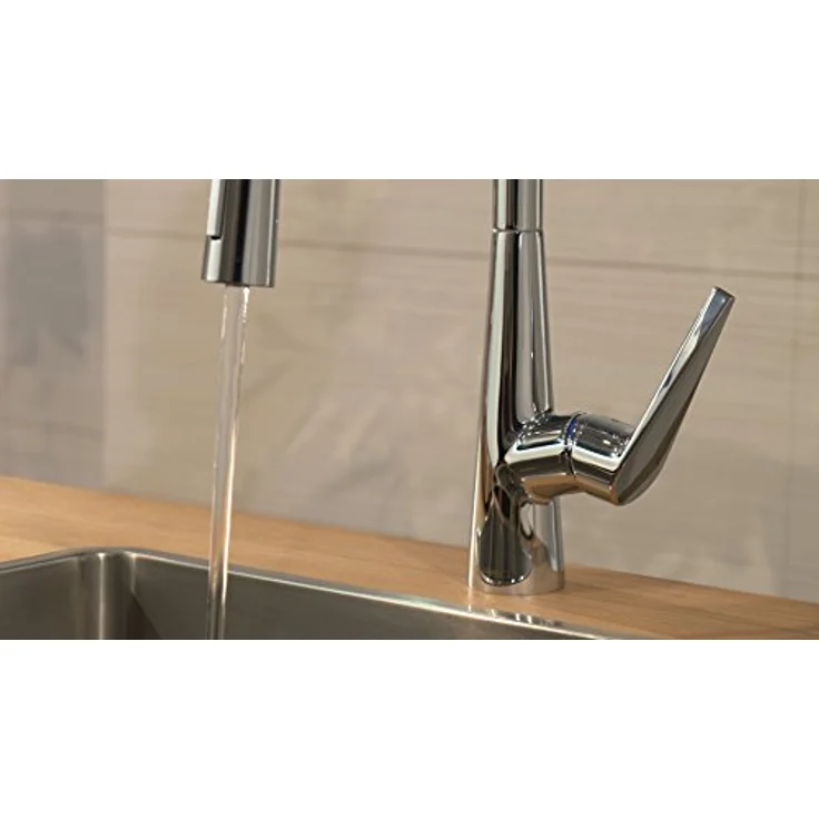 Hansgrohe Talis M51, Einhebel-Küchenmischer 200 2jet mit Ausziehbrause, Chrom, schwenkbar 110°/150°, Brausestrahl arretierbar, Keramikmischsystem – Bild 3