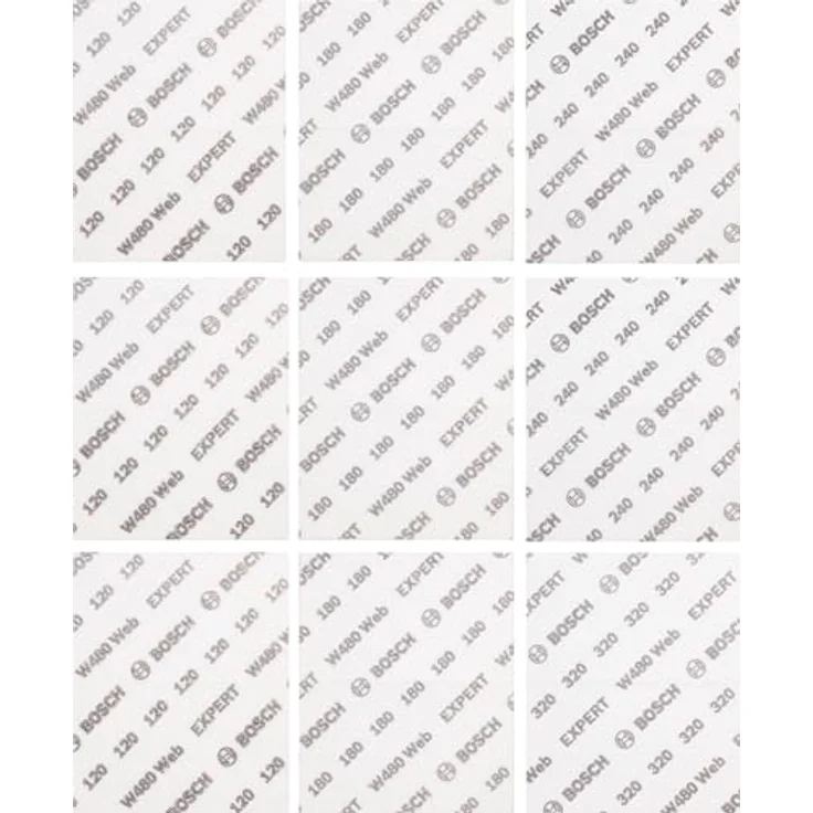 Bosch 9x EXPERT W480 Web 1/4 Handschleifblatt-Set für Hartholz, Farbe auf Holz, Ø 115x140 mm, Körnung 3x120, 3x180, 2x240, 1 x 320, Professional Zubehör Handschleifen – Bild 1