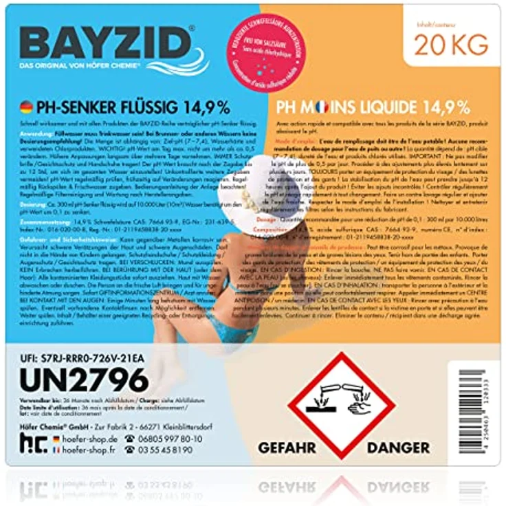 Höfer Chemie GmbH 4 x 20 kg BAYZID pH Minus flüssig 14,9% – Bild 2
