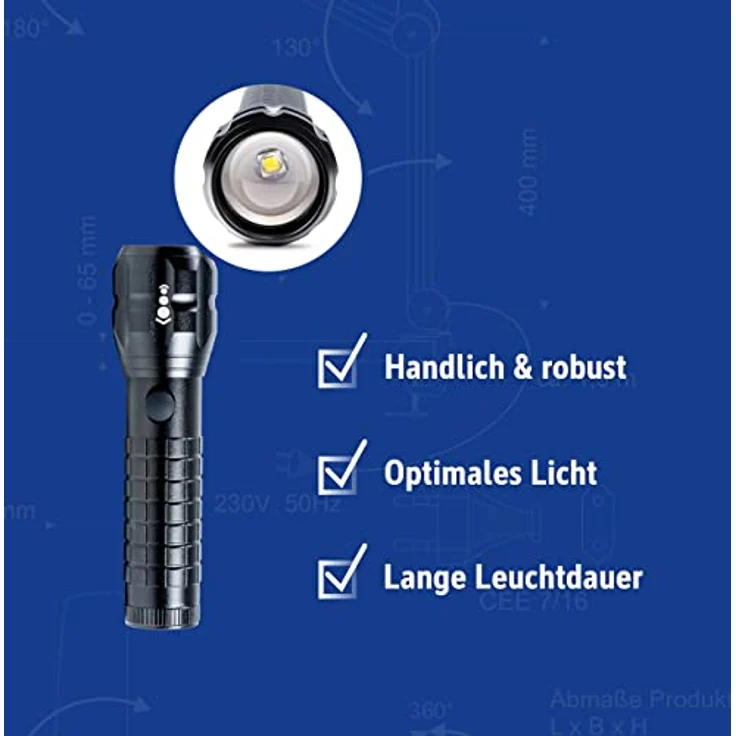 Maul LED-Taschenlampe MAULkronos S – outdoor-taugliche LED Taschenlampe für die semiprofessionelle Anwendung – helle Taschenlampe mit langer Leuchtdauer und Spritzwasserschutz (IPX4) – schwarz – Bild 3