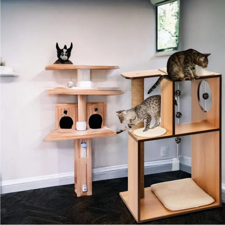 KEINerlei® Kratzbaum XL Katzenbaum Holz Kletterbaum mit Memory-Foam-Effekt, Walnussoptik