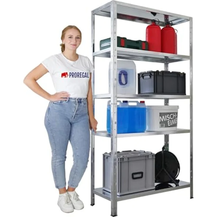 Proregal Schwerlastregal Ares, verzinktes Metallregal, 180 x 90 x 40 cm, 5 Böden, Traglast 125 kg pro Boden – Bild 3