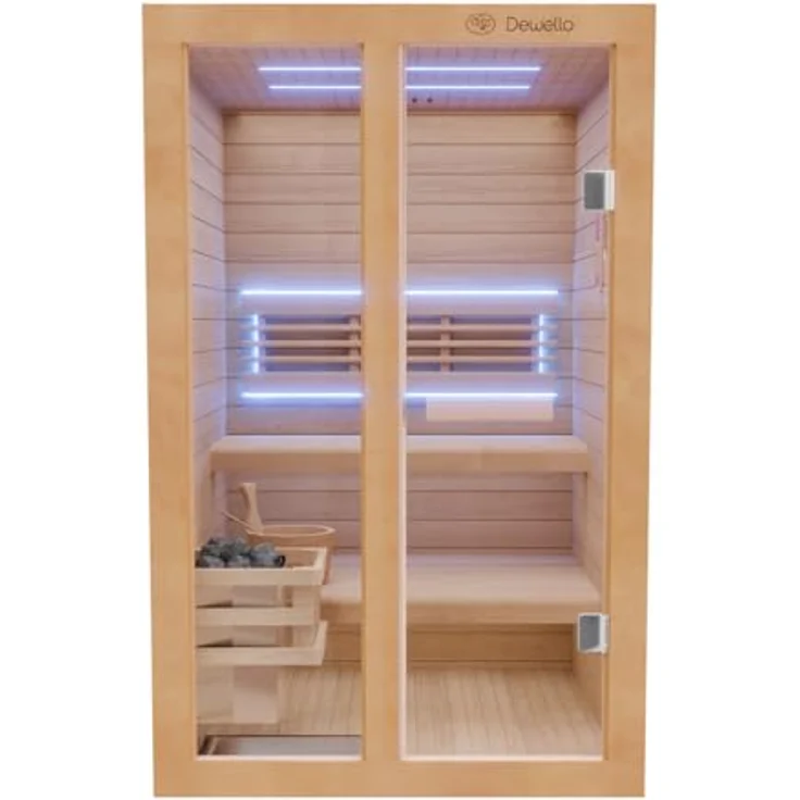 Dewello Sauna TOFINO 120x140 Finnische Sauna, 2 Personen, Saunaofen Harvia 3,5KW, Hemlockholz, BxTxH: 120 x 140 x 190 cm – Bild 6