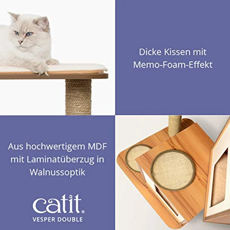 VESPER Catit 52048 Vesper Katzenmöbel Double, walnuss, zwei Kubus-Höhlen mit einer Plattform, 1 Stück (1er Pack) – Bild 4