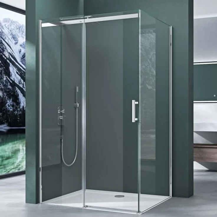 Mai & Mai Eckdusche Duschkabine mit Schiebetür aus Sicherheitsglas mit NANO Rav18, BxT: 100x80 cm, Einscheibensicherheitsglas, Klarglas – Bild 1