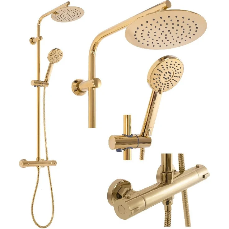 wohnwerk.idee Duschsystem Duschgarnitur mit Thermostat Bliss Matt Gold, 2 Strahlart(en) – Bild 1
