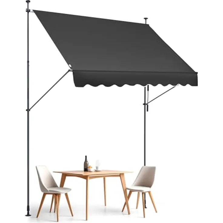 VEVOR Klemmmarkise 250 x 120 cm, Balkonmarkise mit Handkurbel, Sonnenmarkise, Terrassenüberdachung Sunsetter Deck, Schwarz, Höhenverstellbar von 218 bis 309 cm