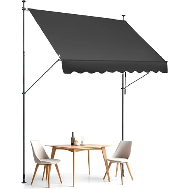 VEVOR Klemmmarkise 250 x 120 cm, Balkonmarkise mit Handkurbel, Sonnenmarkise, Terrassenüberdachung Sunsetter Deck, Schwarz, Höhenverstellbar von 218 bis 309 cm – Bild 1