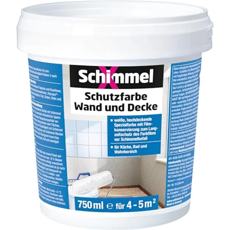 Schimmel X Schimmel-X Schutzfarbe, hochdeckende Wand- und Deckenfarbe 750 ml, weiß mit Langzeitschutz vor Schimmel – Bild 1