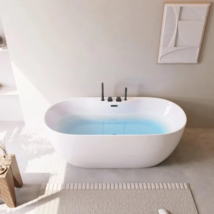 HOME DELUXE - freistehende Badewanne - LENI - Weiß, mit schwarzer Armatur - Maße: ca. 170 x 80 x 58 cm - Füllmenge: 235 Liter, inkl. Überlaufschutz, Siphon und Verschluss I Spa, für 2 Personen – Bild 3