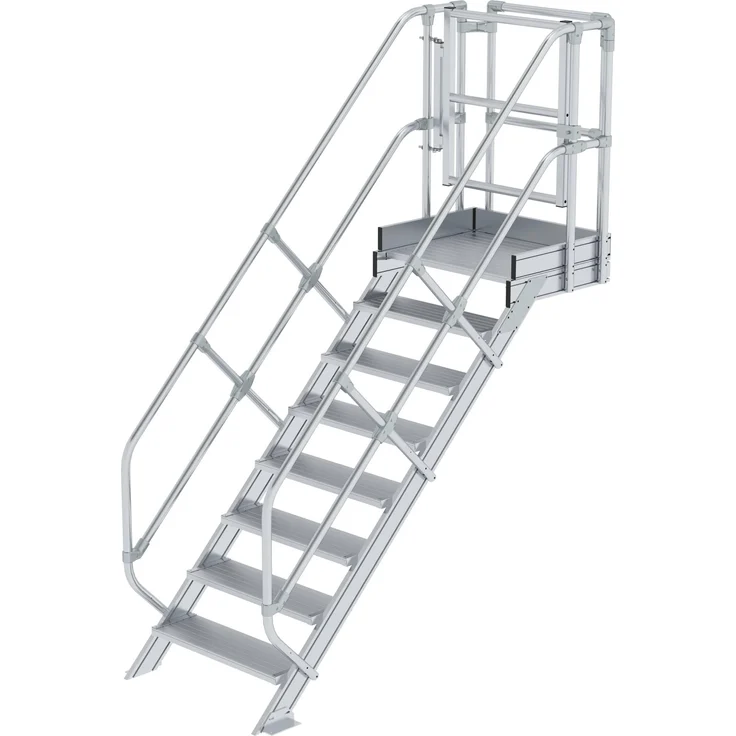 Munk Treppen-Modul Aluminium geriffelt, 8 Stufen mit Handläufen, 167 cm, max. Belastung 300 kg