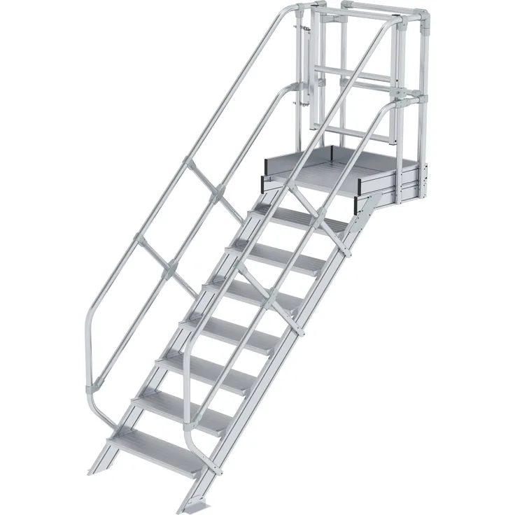 Munk Treppen-Modul Aluminium geriffelt, 8 Stufen mit Handläufen, 167 cm, max. Belastung 300 kg