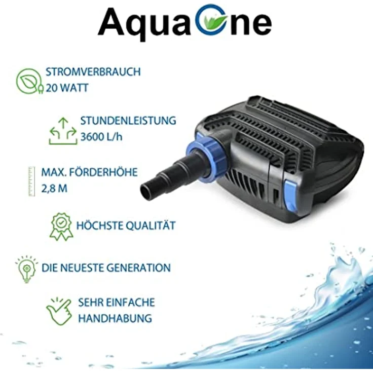 Aquaristikwelt24 CTF-B 3800, Teichpumpe 20 Watt Eco Motor 3600 l/h 2in1 System – Bild 2