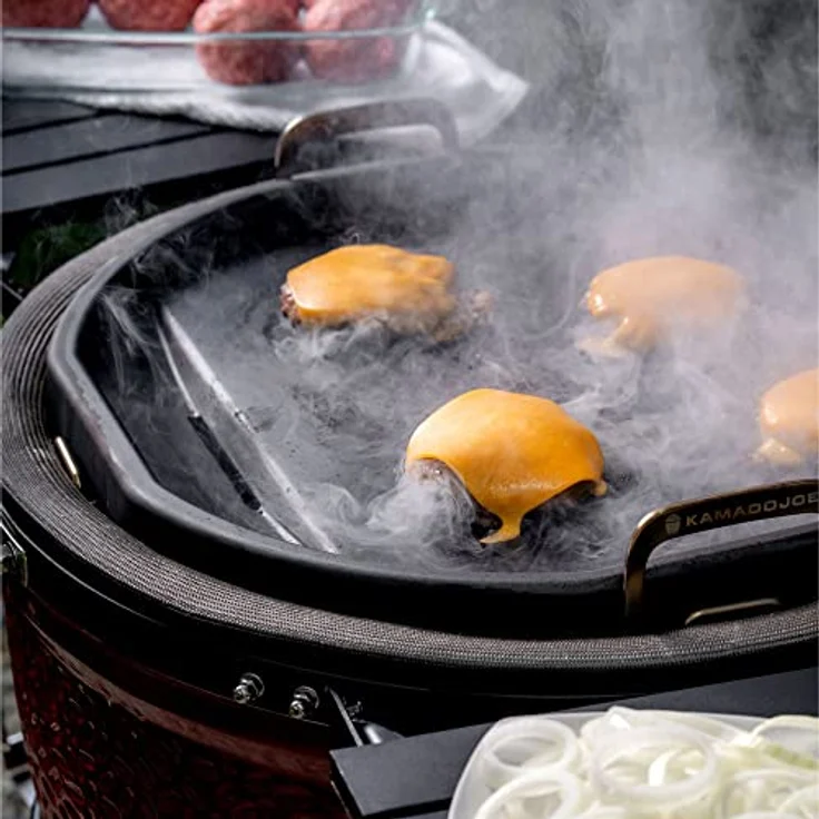 Kamado Joe Karbonstahl Grillplatte, Ø 47,5 cm, hitzeleitfähig mit Fettablass für Classic Joe – Bild 7