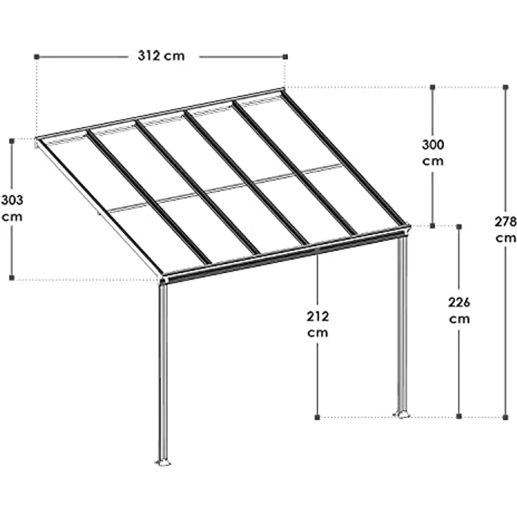 Juskys Terrassenüberdachung Borneo 3x3 m — Sonnenschutz aus Aluminium mit transparenten Doppelstegplatten — Terrassendach zur Wandmontage in Anthrazit – Bild 2