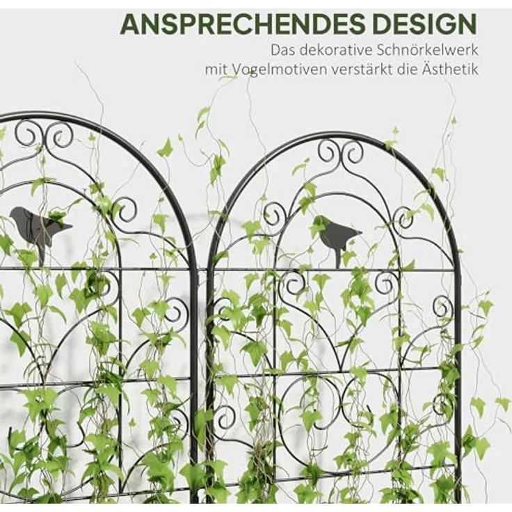 Outsunny Rankhilfe 2er Set, Rostfreies Metallspalier mit Vogeldesign, 50x120 cm für Kletterpflanzen, Schwarz – Bild 4