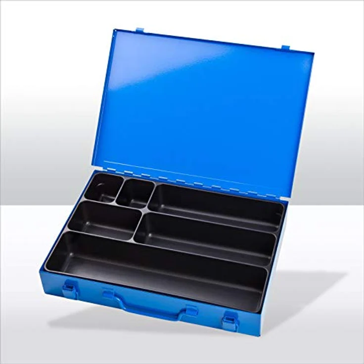 ADB Sortimentskoffer Sortimentskasten Kleinteilemagazin, blau mit ABS Einteiler 6-24 fach, Maße 330x230x50 mm, Gewicht 1,2 kg – Bild 2