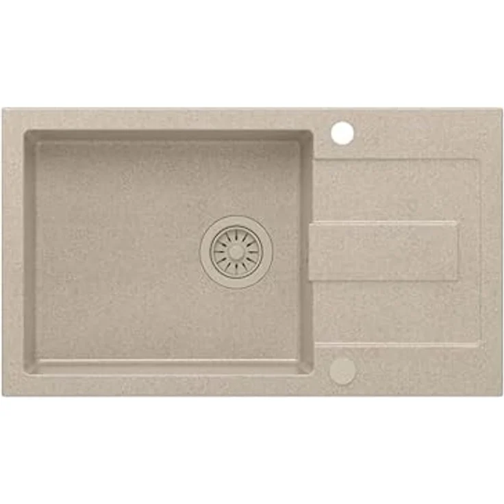 QUADRON Spülbecken Beige | Granitspüle CHRISTIAN 136 XL | mit manuellem Siphon und Abtropffläche | Einzelbecken Küchenspüle – Bild 2