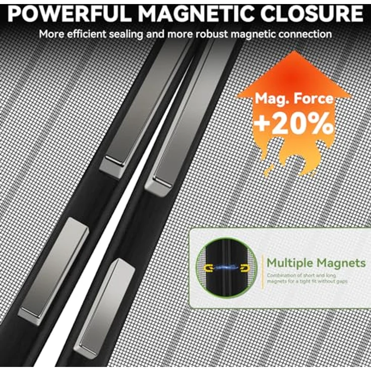 Auxmir Fliegengitter Balkontür Magnet, Insektenschutz Fliegenvorhang 70x200cm, extra starke Magnete, 4 cm breiter Klettverschluss, ohne Bohren, schwarz – Bild 3