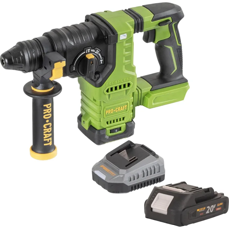 Procraft PHA30bb Akku Bohrhammer 20 V, 2,8 J SDS plus, Brushless, inkl. 1x Akku 2,0 Ah und Ladegerät