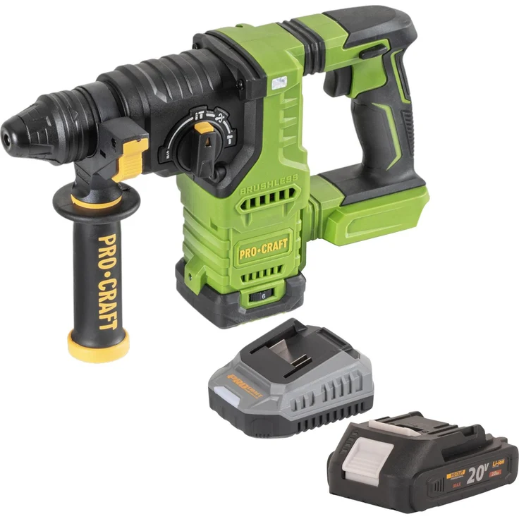 Procraft PHA30bb Akku Bohrhammer 20 V, 2,8 J SDS plus, Brushless, inkl. 1x Akku 2,0 Ah und Ladegerät