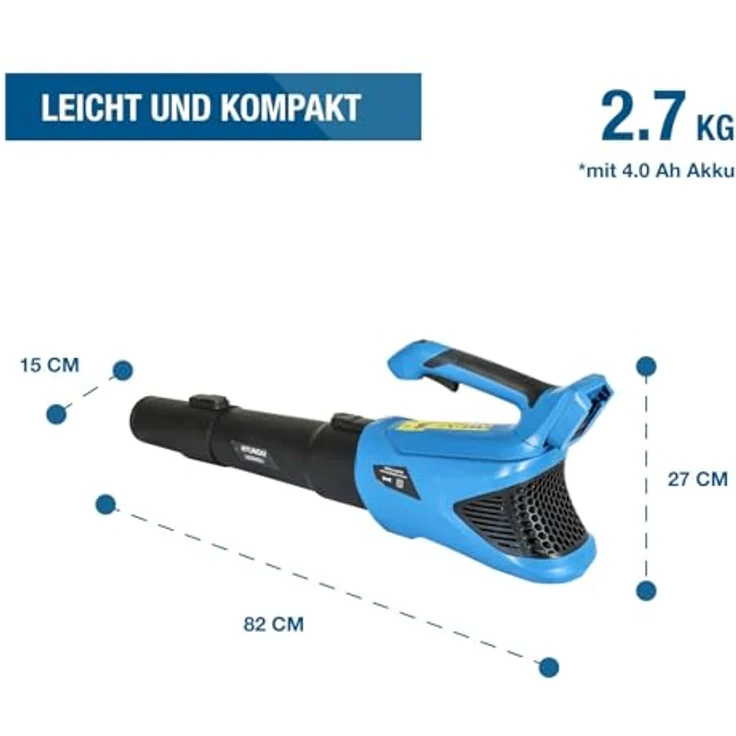 HYUNDAI LB2040LI, 20V Akku-Laubbläser mit 4Ah Akku, Ladegerät und 40 m/s Luftgeschwindigkeit – Bild 2
